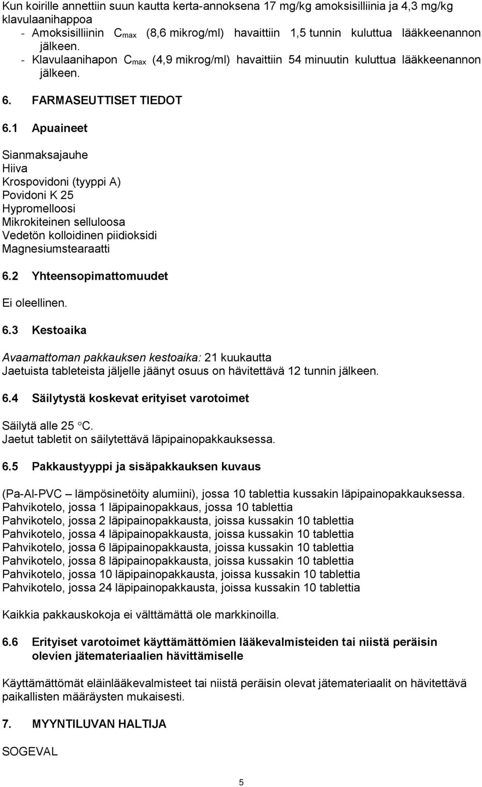 1 Apuaineet Sianmaksajauhe Hiiva Krospovidoni (tyyppi A) Povidoni K 25 Hypromelloosi Mikrokiteinen selluloosa Vedetön kolloidinen piidioksidi Magnesiumstearaatti 6.