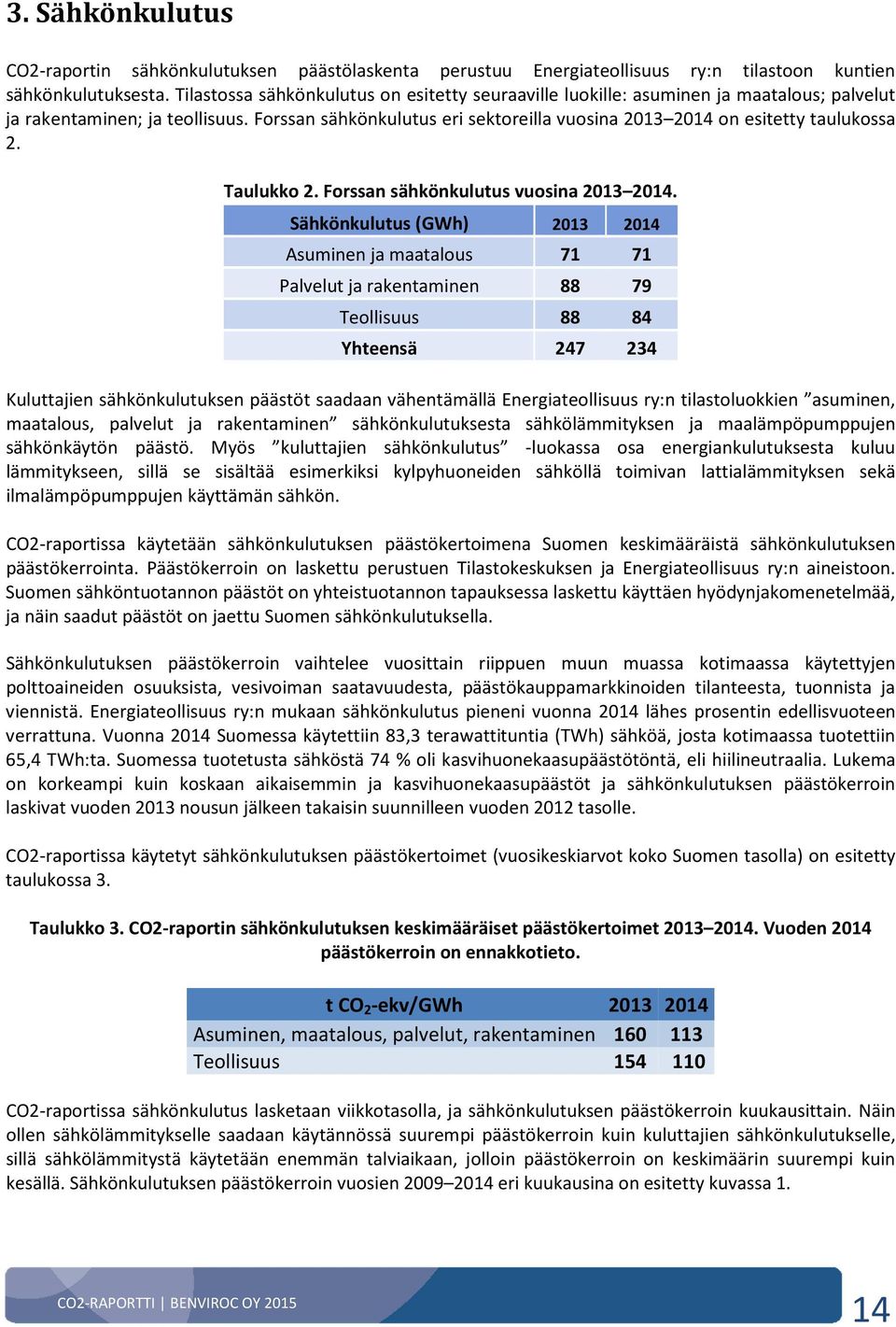 Forssan sähkönkulutus eri sektoreilla vuosina 2013 2014 on esitetty taulukossa 2. Taulukko 2. Forssan sähkönkulutus vuosina 2013 2014.