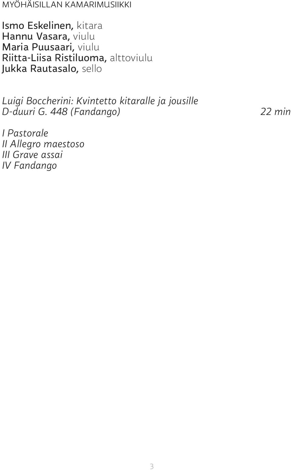Rautasalo, sello Luigi Boccherini: Kvintetto kitaralle ja jousille