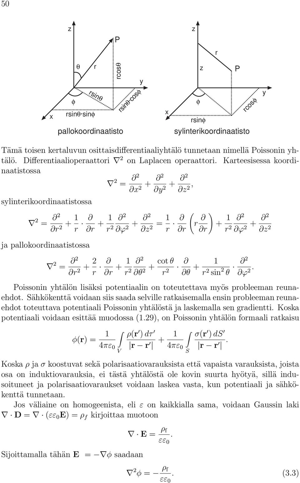 Kateesisessa koodinaatistossa 2 = 2 x + 2 2 y + 2 2 z, 2 sylinteikoodinaatistossa 2 = 2 2 + 1 ja pallokoodinaatistossa 2 = 2 2 + 2 + 1 2 2 ϕ 2 + 2 z 2 = 1 + 1 2 2 θ 2 + cot θ 2 ( ) + 1 2 2 ϕ + 2 2 z