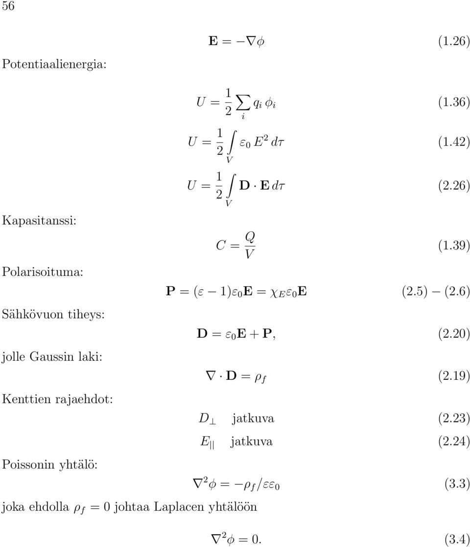 6) Sähkövuon tiheys: D = ε 0 E + P, (2.20) jolle Gaussin laki: D = ρ f (2.