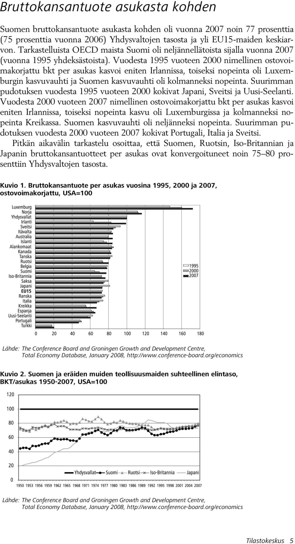 Vuodesta 1995 vuoteen 2000 nimellinen ostovoimakorjattu bkt per asukas kasvoi eniten Irlannissa, toiseksi nopeinta oli Luxemburgin kasvuvauhti ja Suomen kasvuvauhti oli kolmanneksi nopeinta.