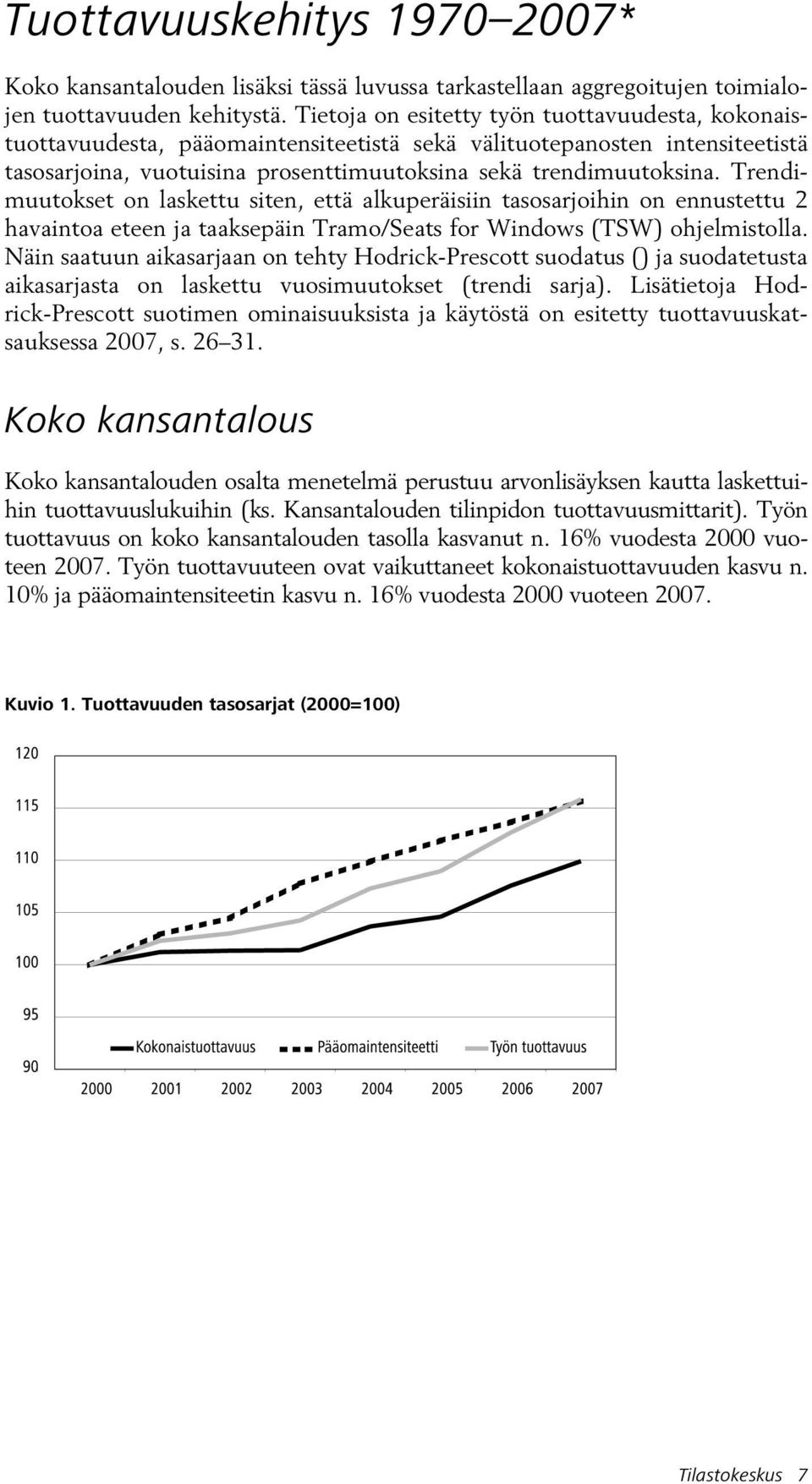 Trendimuutokset on laskettu siten, että alkuperäisiin tasosarjoihin on ennustettu 2 havaintoa eteen ja taaksepäin Tramo/Seats for Windows (TSW) ohjelmistolla.