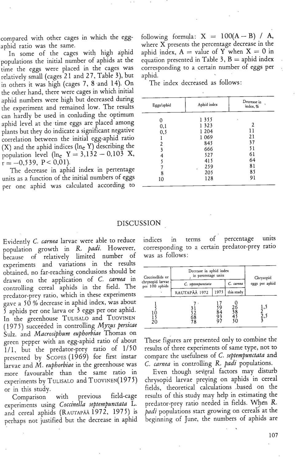 (cages 7, 8 and 14). On the other hand, there were cages in which initial aphid numbers were high but decreased during the experiment and remained low.