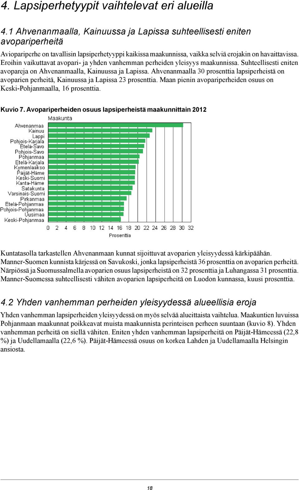 Eroihin vaikuttavat avopari ja yhden vanhemman perheiden yleisyys maakunnissa. Suhteellisesti eniten avopareja on Ahvenanmaalla, Kainuussa ja Lapissa.