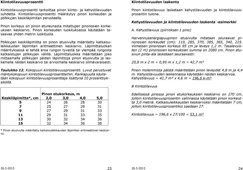 Pölkkyjen keskiläpimitta on pinon etusivulta määritetty katkaisuleikkausten läpimitan aritmeettinen keskiarvo.