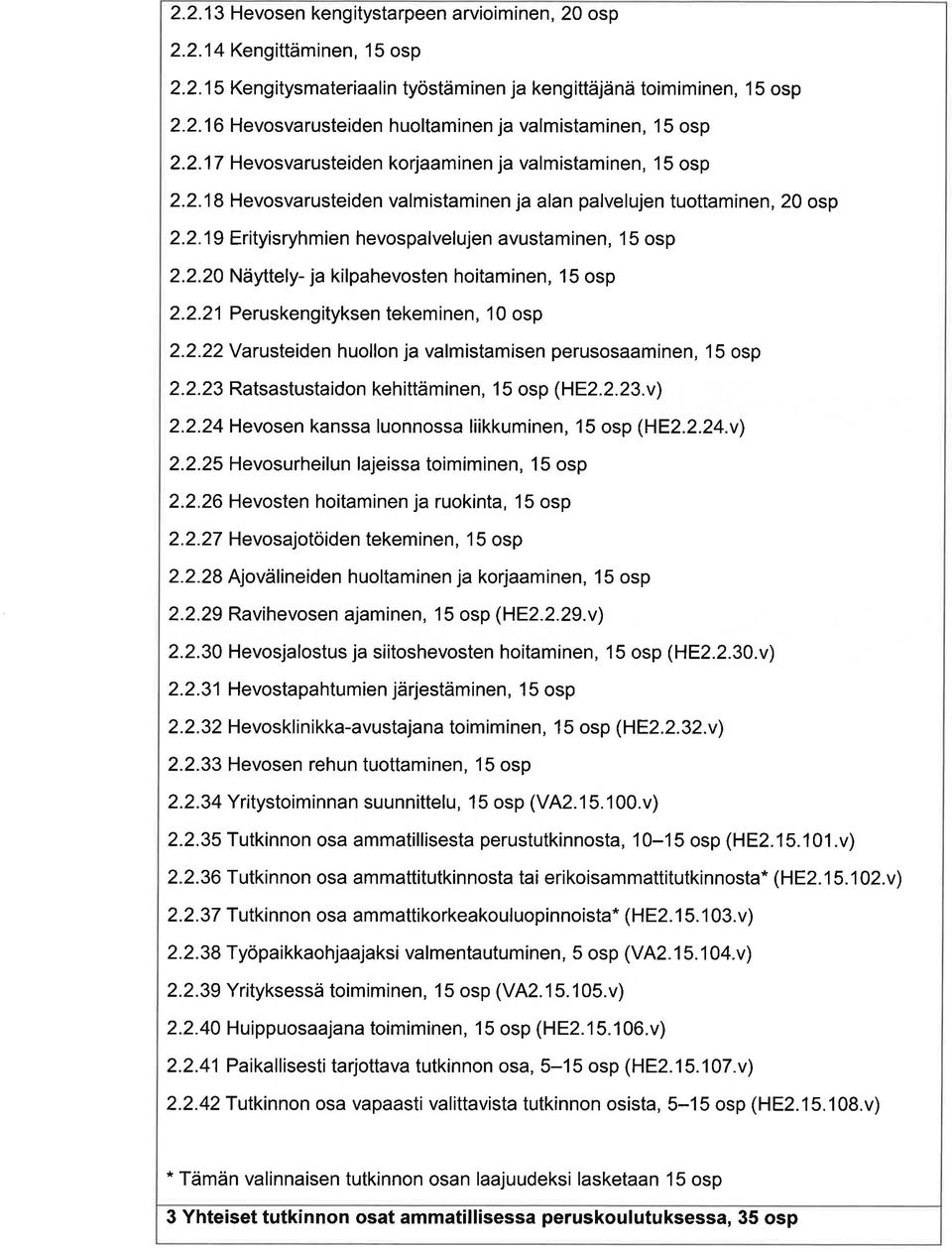2.21 Peruskengityksen tekeminen, 10 osp 2.2.22 Vrusteiden huollon j vlmistmisen perusosminen, 15 osp 2.2.23 Rtsstustidon keh ittä m inen, 1 5 osp (H82.2.23.v) 2.2.24 Hevosen knss luonnoss liikkuminen, 15 osp (H82.