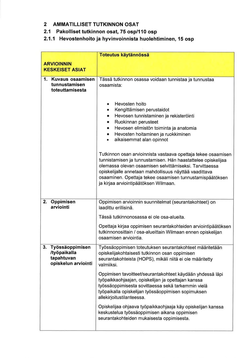 Hevosen elimistön toimint j ntomi o Hevosten hoitminen j ruokkiminen. ikisemmt ln opinnot Tutkinnon osn rvioinnist vstv opettj tekee osmisen tunnistmisen j tunnustmisen.