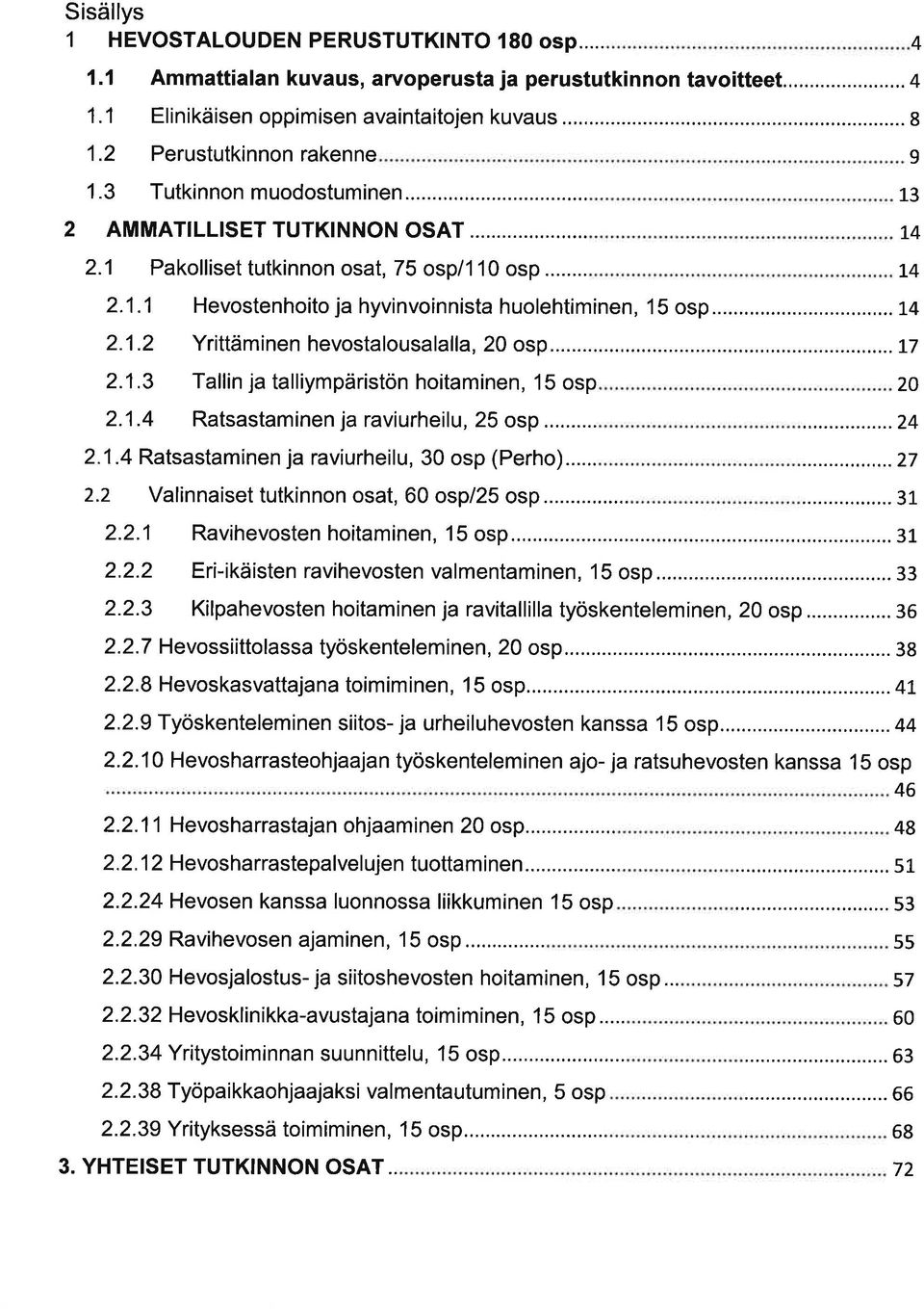 .. 14 Yrittäminen hevostlouslll, 20 osp......l7 2.1.3 Tllin j tlliympäristön hoitminen, 15 osp 2.1.4 Rtsstminen j rviurheilu, 25 osp 2.1.4 Rtsstminen j rviurheilu, 30 osp (Perho)... 2.2 Vlinniset tutkinnon ost, 60 osp/25 osp.