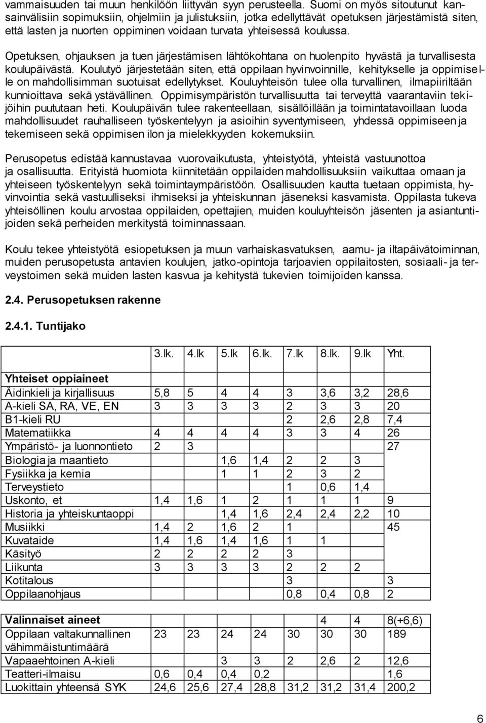 Opetuksen, ohjauksen ja tuen järjestämisen lähtökohtana on huolenpito hyvästä ja turvallisesta koulupäivästä.