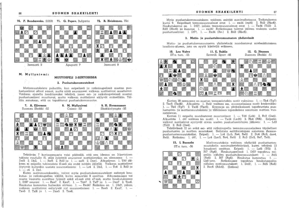 Ratkai'suss,a tulevat jälleen mukaan uudet pu'olustussiirl'ot:. Df7!,. - RxcJ!4 (Re-) 2. Rd3 (.Rbc6). 3.