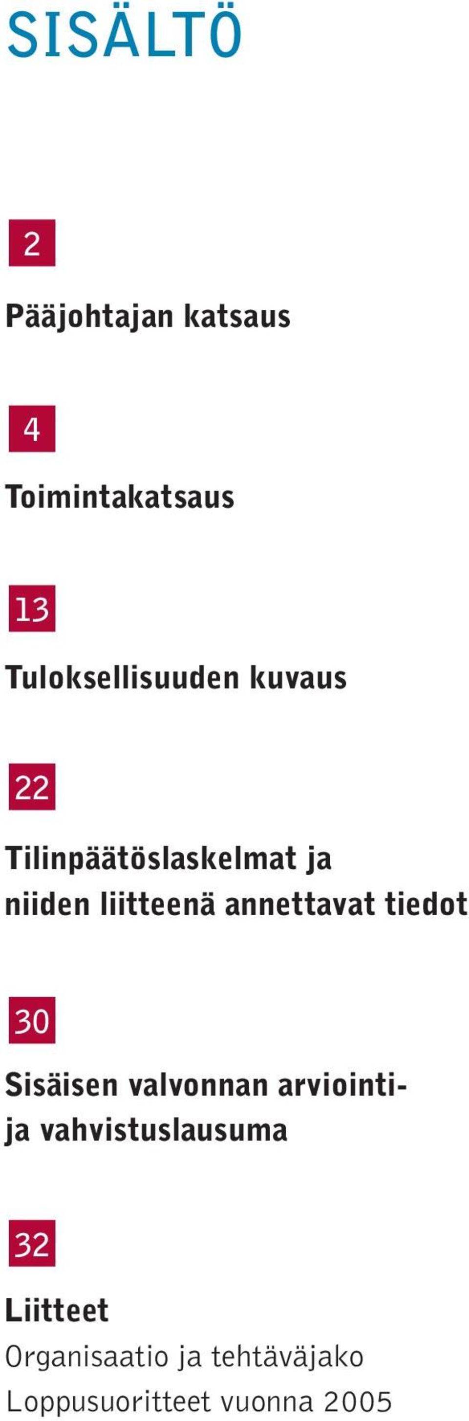 liitteenä annettavat tiedot 30 Sisäisen valvonnan arviointija