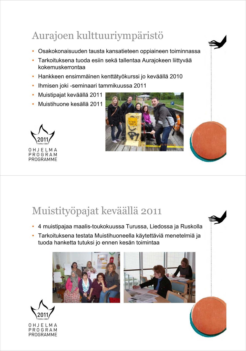 2011 Muistipajat keväällä 2011 Muistihuone kesällä 2011 Muistityöpajat keväällä 2011 4 muistipajaa maalis-toukokuussa Turussa,