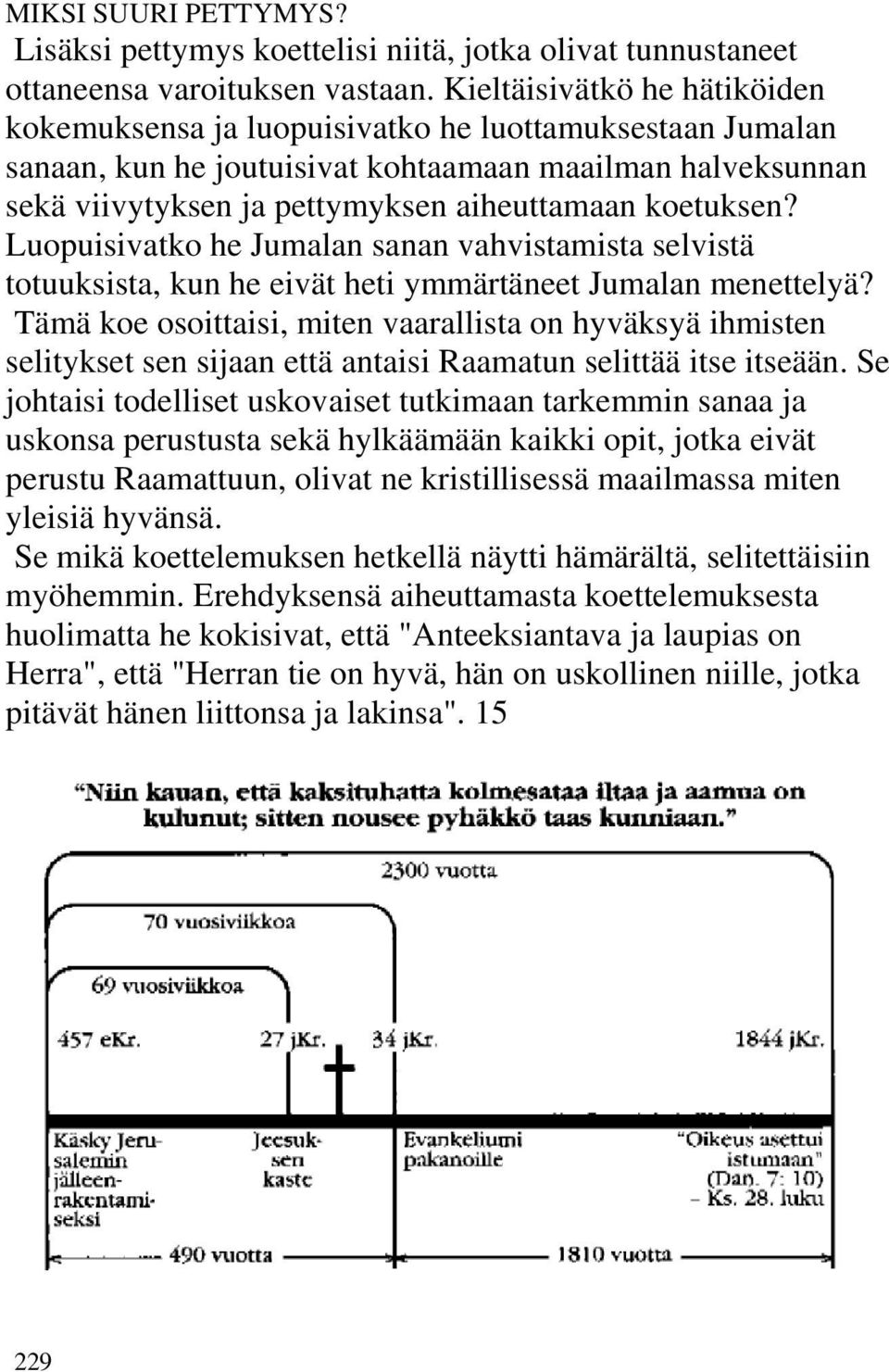 koetuksen? Luopuisivatko he Jumalan sanan vahvistamista selvistä totuuksista, kun he eivät heti ymmärtäneet Jumalan menettelyä?