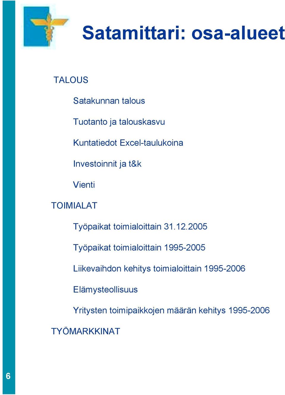 2005 Työpaikat toimialoittain 1995-2005 Liikevaihdon kehitys toimialoittain