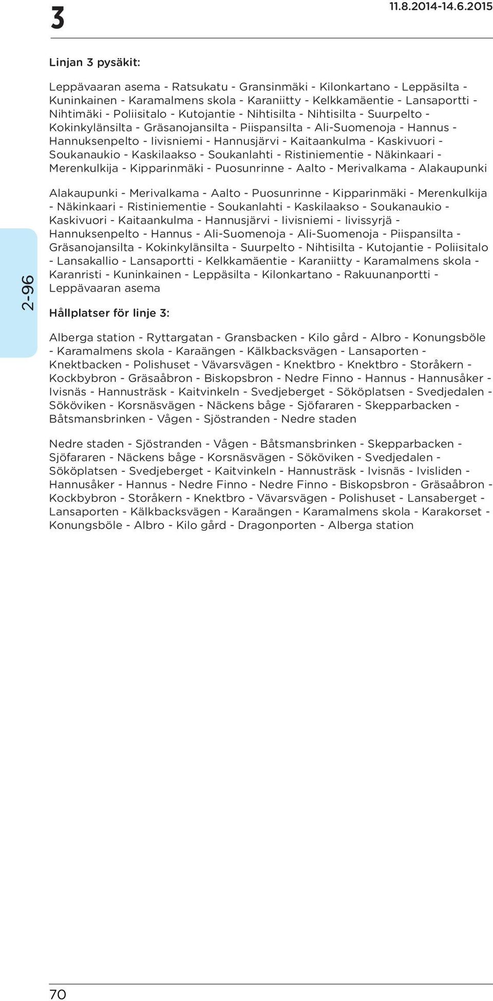 Soukanaukio - Kaskilaakso - Soukanlahti - Ristiniementie - Näkinkaari - Merenkulkija - Kipparinmäki - Puosunrinne - Aalto - Merivalkama - Alakaupunki Alakaupunki - Merivalkama - Aalto - Puosunrinne -