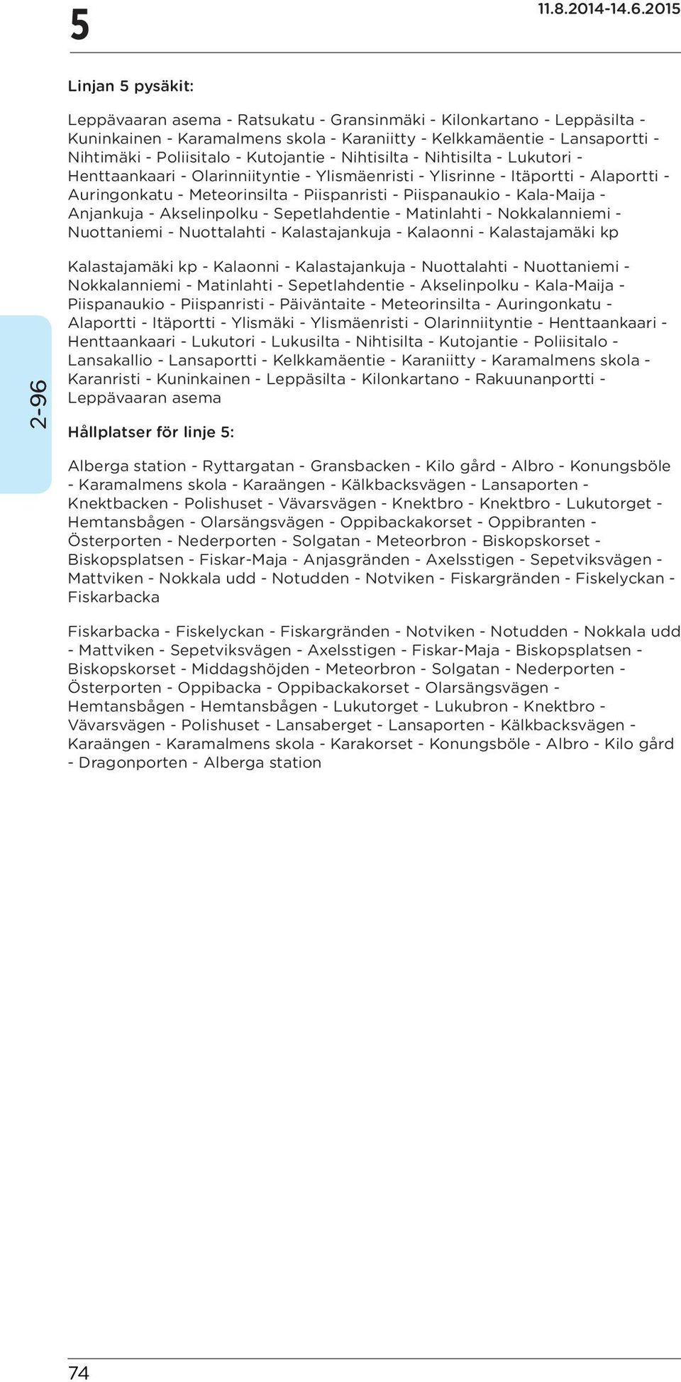 Kala-Maija - Anjankuja - Akselinpolku - Sepetlahdentie - Matinlahti - Nokkalanniemi - Nuottaniemi - Nuottalahti - Kalastajankuja - Kalaonni - Kalastajamäki kp Kalastajamäki kp - Kalaonni -