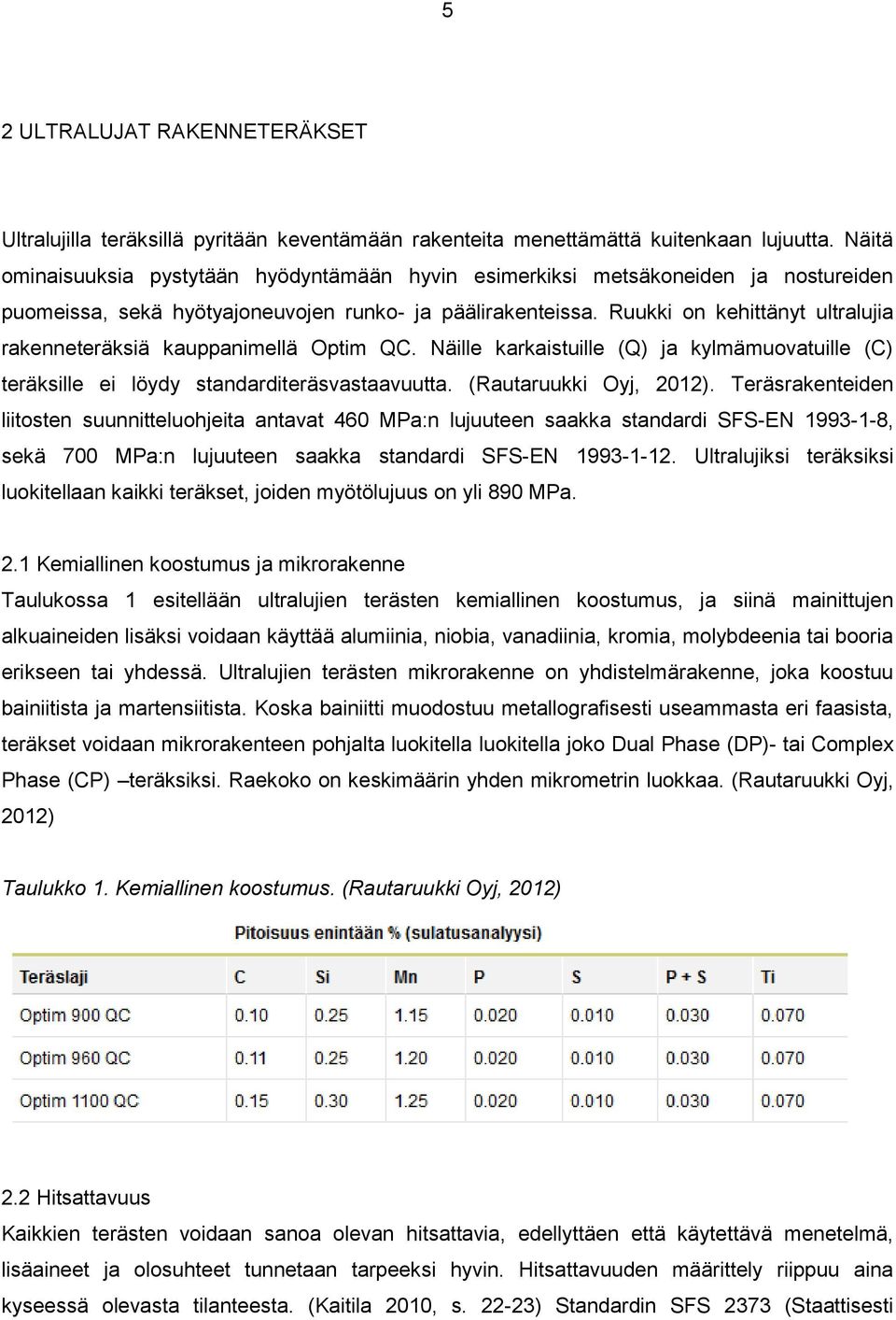 Ruukki on kehittänyt ultralujia rakenneteräksiä kauppanimellä Optim QC. Näille karkaistuille (Q) ja kylmämuovatuille (C) teräksille ei löydy standarditeräsvastaavuutta. (Rautaruukki Oyj, 2012).
