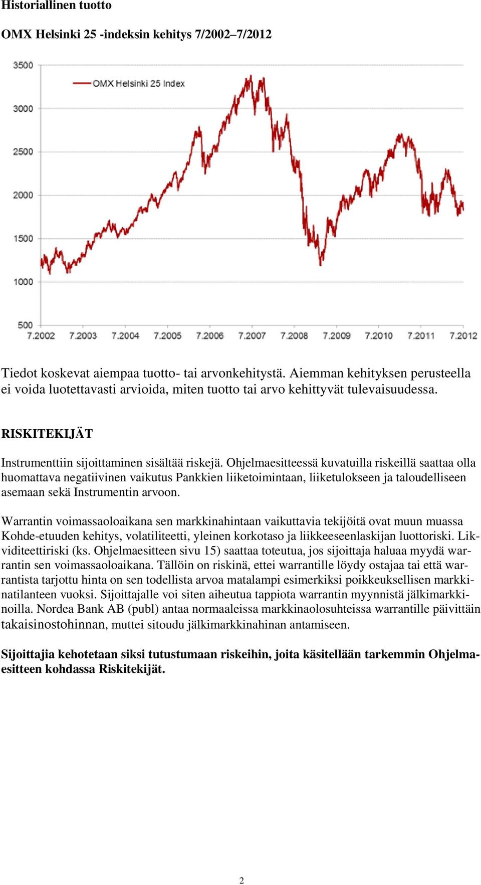 Ohjelmaesitteessä kuvatuilla riskeillä saattaa olla huomattava negatiivinen vaikutus Pankkien liiketoimintaan, liiketulokseen ja taloudelliseen asemaan sekä Instrumentin arvoon.