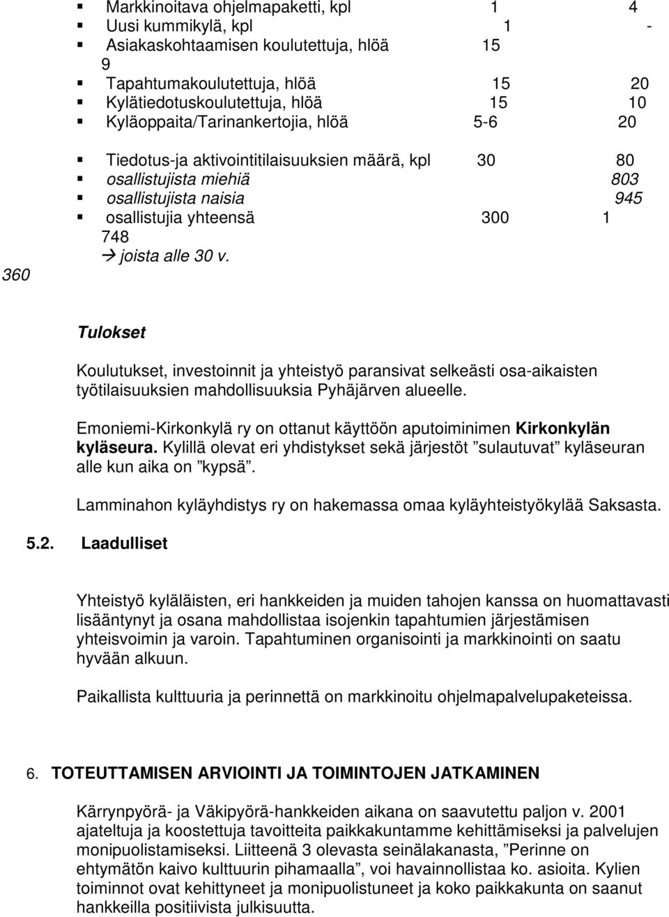 Tulokset Koulutukset, investoinnit ja yhteistyö paransivat selkeästi osa-aikaisten työtilaisuuksien mahdollisuuksia Pyhäjärven alueelle.