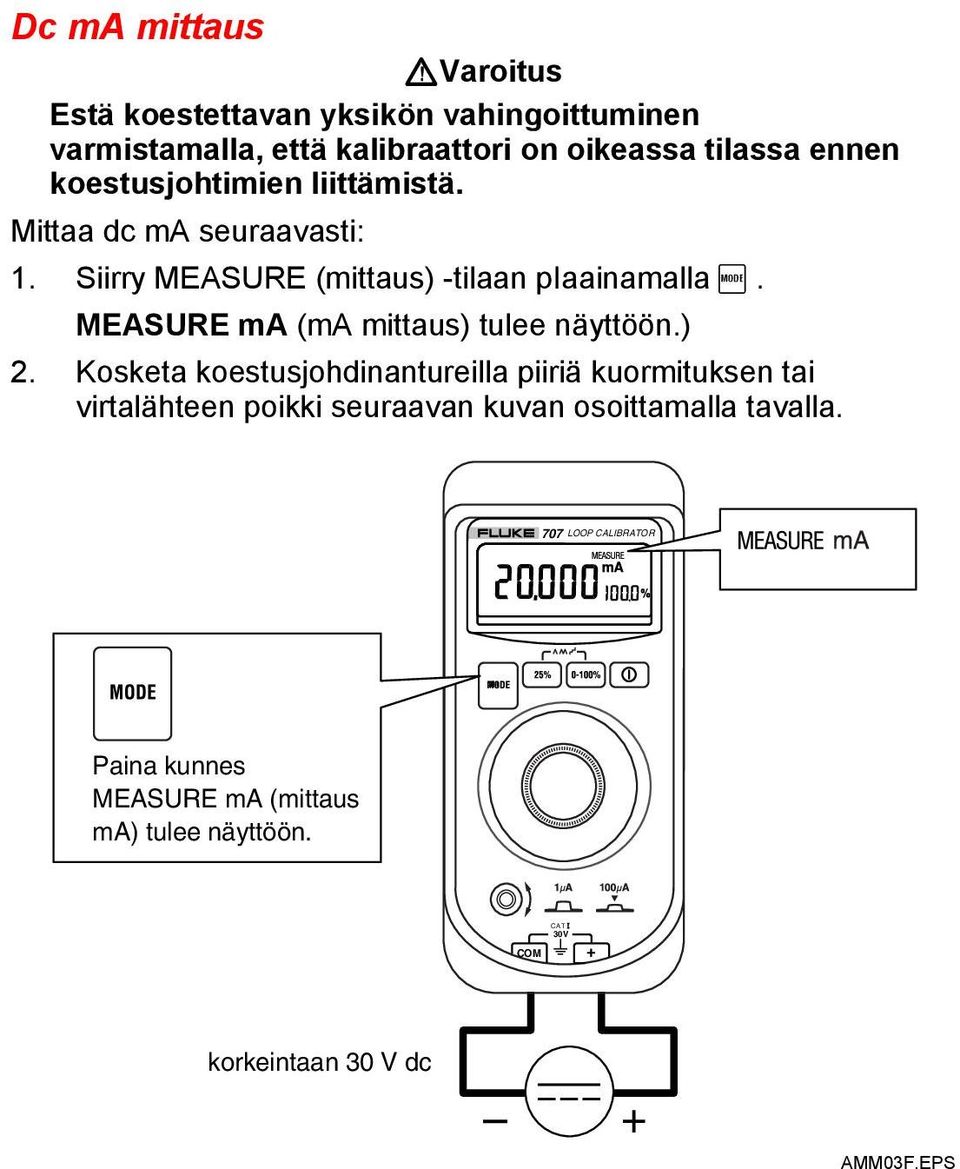 MEASURE ma (ma mittaus) tulee näyttöön.) 2.