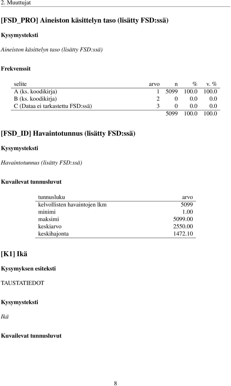 0 0.0 C (Dataa ei tarkastettu FSD:ssä) 3 0 0.0 0.0 [FSD_ID] Havaintotunnus (lisätty FSD:ssä) Havaintotunnus (lisätty