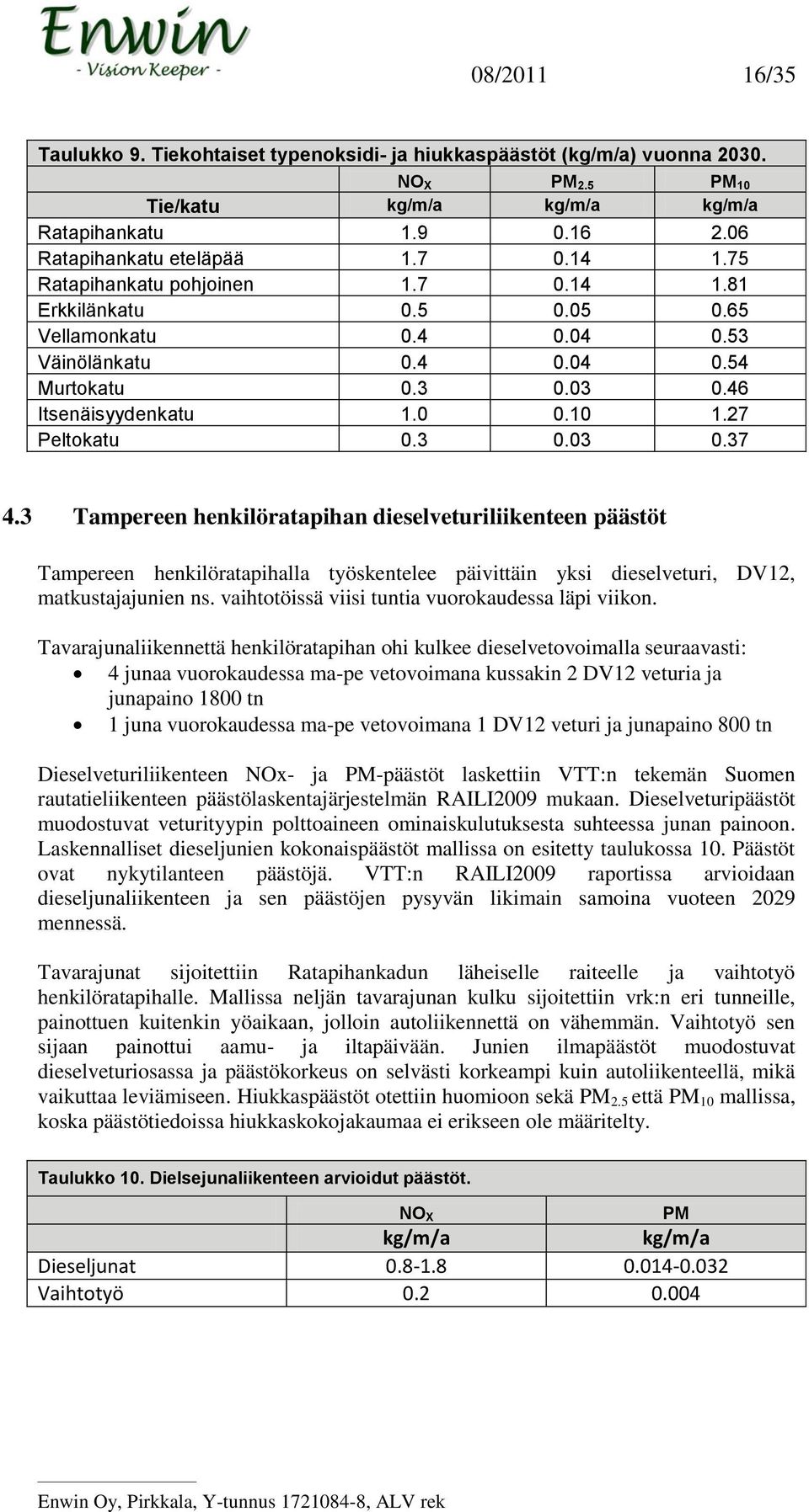 3 Tampereen henkilöratapihan dieselveturiliikenteen päästöt Tampereen henkilöratapihalla työskentelee päivittäin yksi dieselveturi, DV12, matkustajajunien ns.
