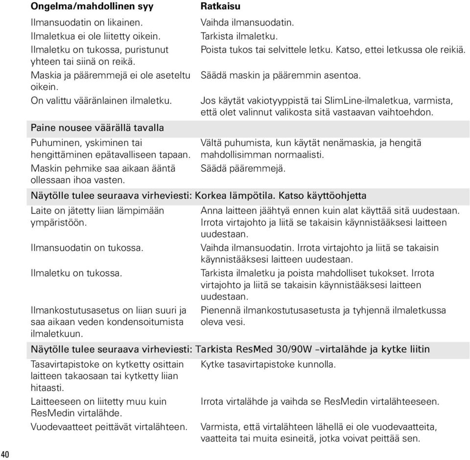 Jos käytät vakiotyyppistä tai SlimLine-ilmaletkua, varmista, että olet valinnut valikosta sitä vastaavan vaihtoehdon.