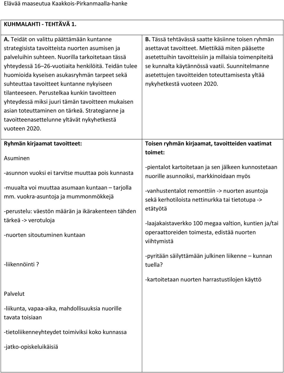 Perustelkaa kunkin tavoitteen yhteydessä miksi juuri tämän tavoitteen mukaisen asian toteuttaminen on tärkeä. Strategianne ja tavoitteenasettelunne yltävät nykyhetkestä vuoteen 2020.