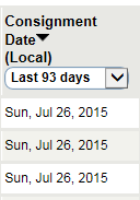 DHL INTERACTIVE LÄHETYSTEN SEURANTA Voit seurata vain tiettyjä lähetyksiä käyttäen suodattimia Valitse Consigment Date - valikosta Last 93 days niin saat näkyviin myös vanhemmat lähetykset Lähes