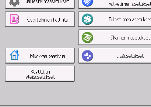 [Päänäytön] ja [Pääsivu]-näytön käyttäminen Kuvakkeiden lisääminen [Pääsivu]-näyttöön Web Image Monitorilla 1. Avaa Web Image Monitor. Lisätietoja, katso Connecting the Machine/System Settings. 2.