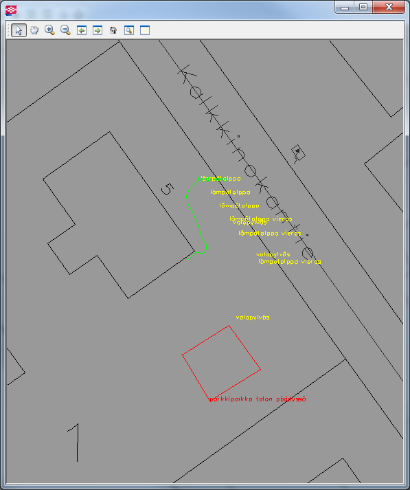 37 9.1.2 AutoCAD DXF Asetus Ilman Blokkeja Tällä vientimuodolla saadaan siirrettyä viivamainen kohde ja aluekohde sekä näiden mittauskohteiden tunnukset.