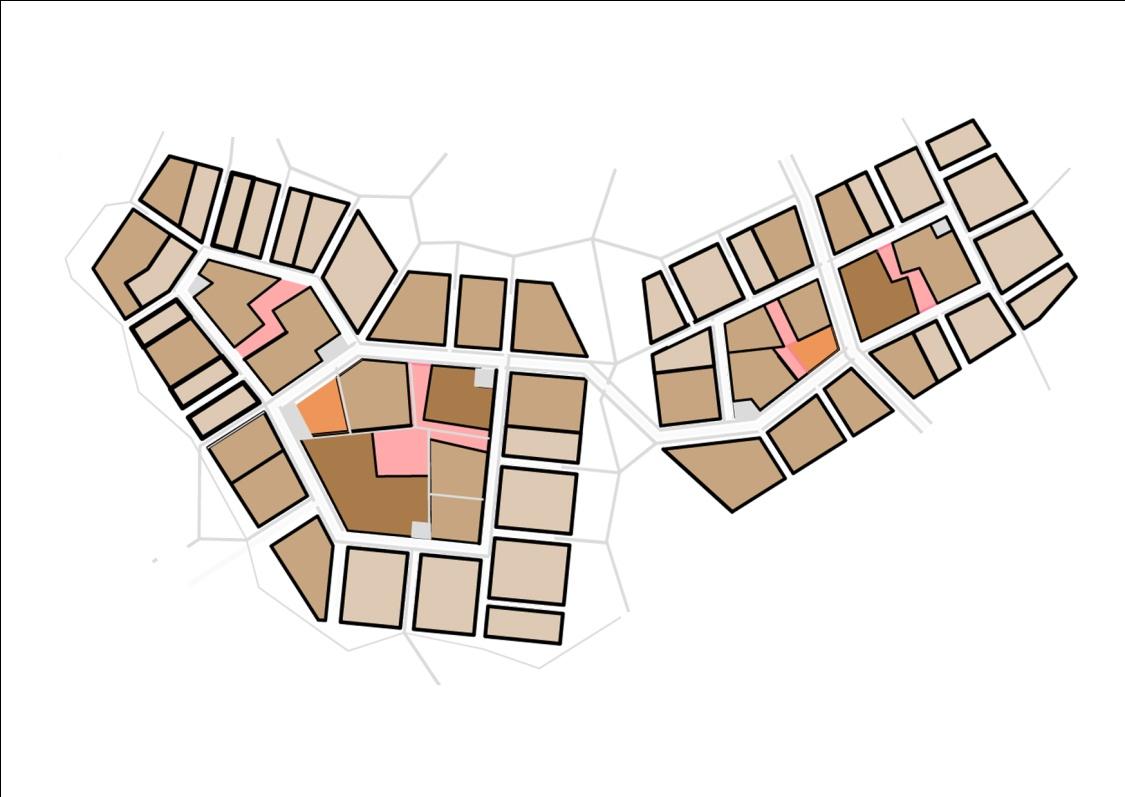 14 3.2.2 VAIHTOEHTO B KEHRÄ Kuvassa 9 on esitetty Hiukkavaaran keskuksen eteläosan vaihtoehdon B Ruoto rakennemalli. Kuvassa vasemmalla on osa-alue A4 ja oikealla alue A5.