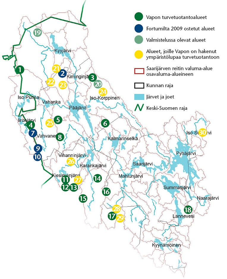 Turvetuotanto Saarijärven reitillä, muu maankäyttö ja luontainen vedenlaatu Saarijärven