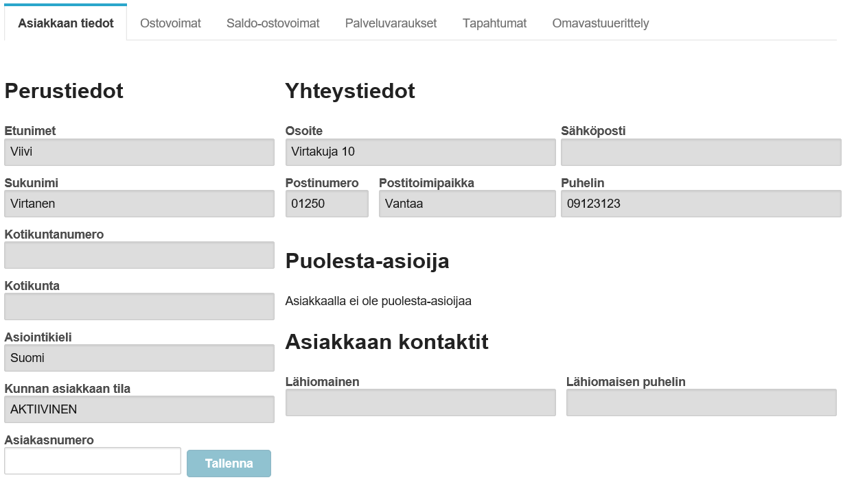 Asiakasnumeron lisääminen Tehtyäsi palveluvarauksen pääset Asiakkaan tiedot sivulle.