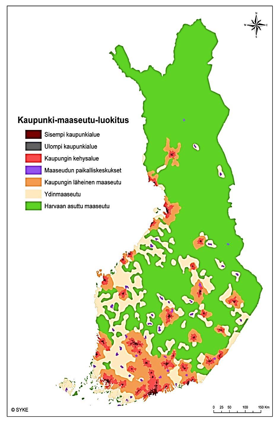KAUPUNKI- JA MAASEUTUALUEIDEN VÄESTÖMUUTOS ILMAN KUNTARAJOJA VUOSINA 1990-2013 KAUPUNKIALUEET + 645 000