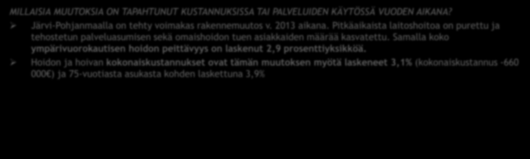 HOITO- JA HOIVAPALVELUIDEN YHTEENVETO 1 MILTÄ TUOTERYHMÄN KUSTANNUKSET JA KÄYTTÖ NÄYTTÄVÄT KUNTAVERTAILUSSA?