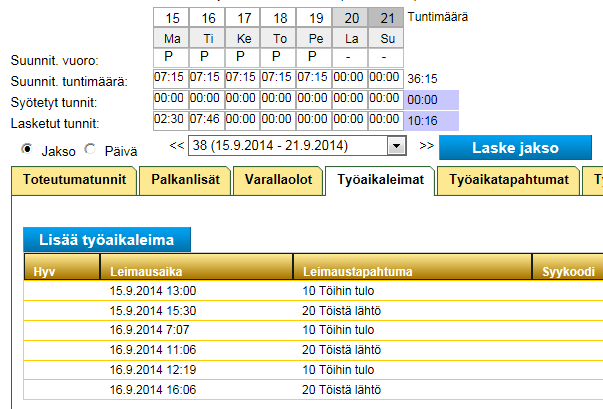 Tuntipalkkaisten käsittely jatkuu Toteutunut työaika ilmoitetaan tuntipalkkaisille joko leimauksien kautta tai toteutumat välilehdellä, sille