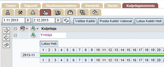 49 KUVIO 23. Kuljettajatietojen tilanne ja symbolien selitykset. (Volvo Dynafleet Online Portal.