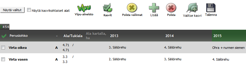 Peruslohkotiedot ja kasvuhistoria voidaan hakea