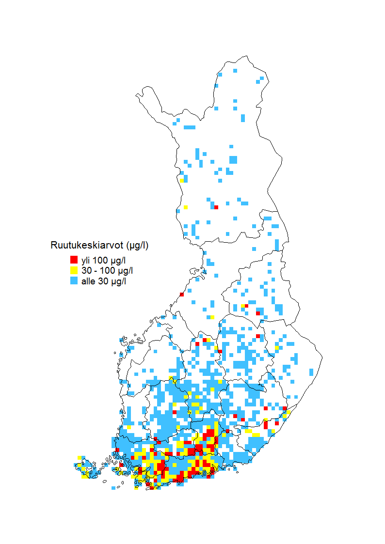 radonmittausta Porakaivoveden uraanipitoisuus Aritmeettinen keskiarvo 10 x 10 km:n