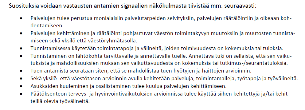 Suosituksia hyvinvointia tukevien