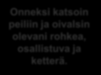 1. Uusi toimintakulttuuri mahdollistaa Arvostamme toisiamme työntekijöinä ja kehitämme jatkuvasti osaamistamme.