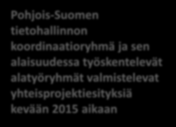 LUONNOS ETENEMISVAIHEEN 1 YHTEISPROJEKTEISTA Pohjois-Suomen tietohallinnon koordinaatioryhmä ja sen alaisuudessa työskentelevät alatyöryhmät valmistelevat yhteisprojektiesityksiä kevään 2015 aikaan