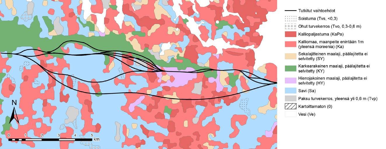 Salpausselän eteläpuoliset kohouma-alueet ovat kalliomuotoja, joita peittää ohuehko moreeni.