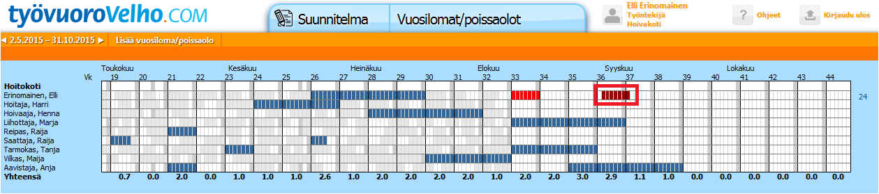 6 (28) Merkitse vuosiloman toivottu alkupäivä ja päättymispäivä ja tallenna tiedot alareunan Tallenna-painikkeesta.