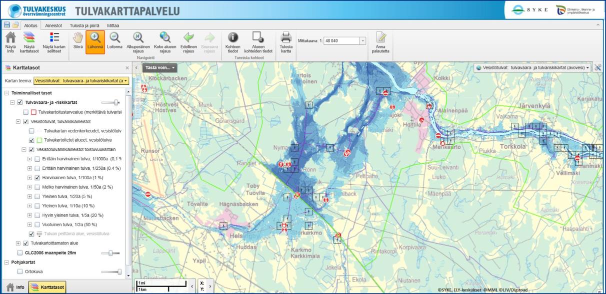 Suomen ympäristökeskus julkaisi keväällä 2014 julkisen tulvakarttapalvelun ympäristöhallinnon verkkopalveluun (ymparisto.fi/tulvakartat).