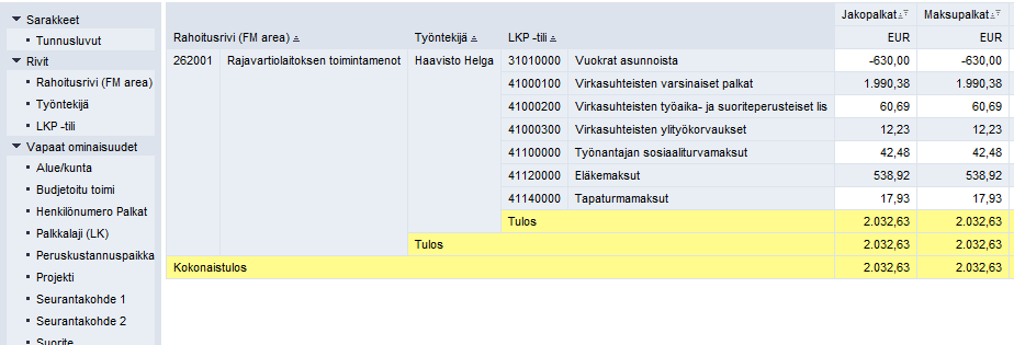 Vertailuraportti Palkeiden tarpeisiin Tarkistusta varten Onko maksu- ja