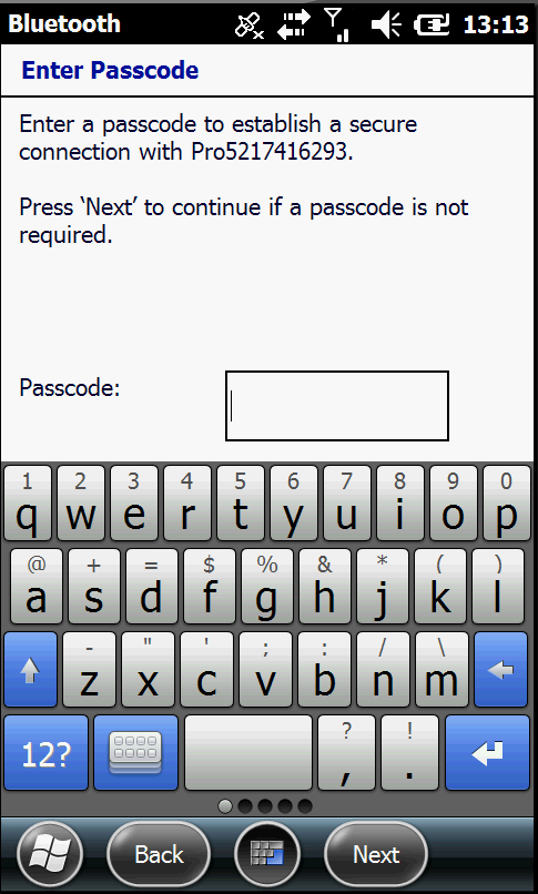 Liite 4 7(19) 4. Syötä Pro laitteen salasana suojatun yhteyden muodostamiseksi. Salasana on oletuksena 0000. Paina alhaalta Next. 1.Syötä koodi 0000 2.Paina Next Kuva 8.