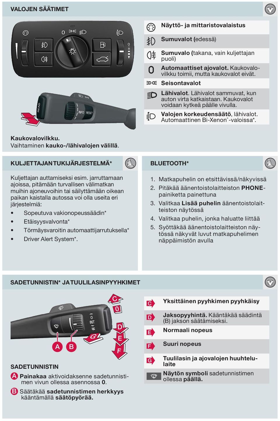 Kaukovalovilkku. Vaihtaminen kauko-/lähivalojen välillä. KULJETTAJAN TUKIJÄRJESTELMÄ* Kuljettajan auttamiseksi esim.